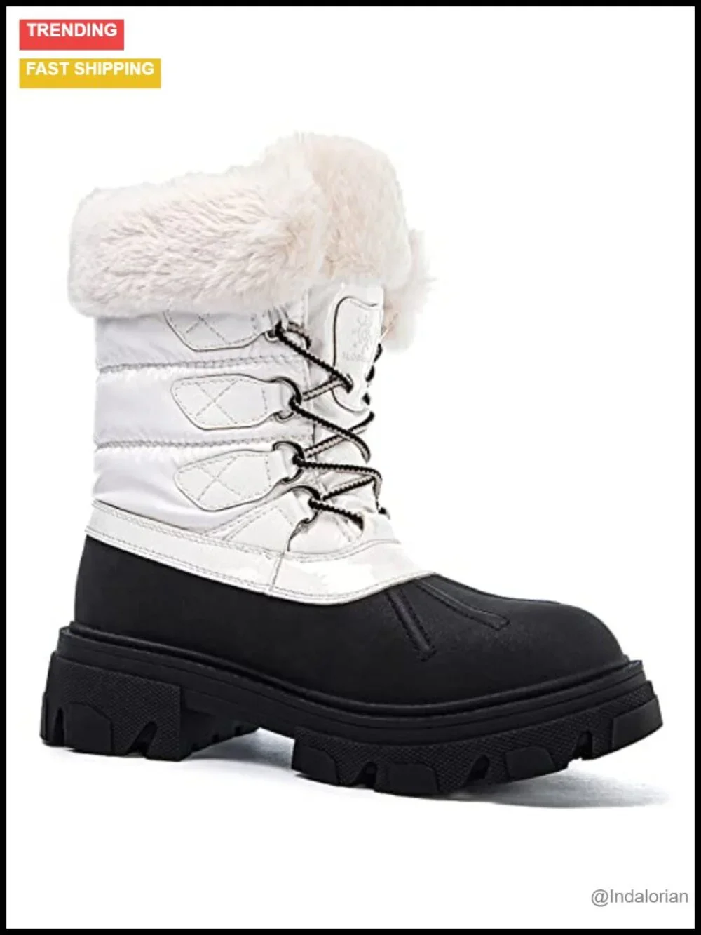 Women's Waterproof Snow Boots with Faux Fur Collar, Fleece Lining, Lace-Up